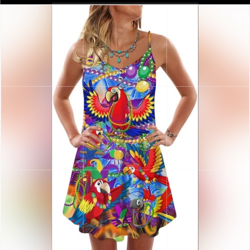 Womens 2xl Mardi Gras parrot sun dress